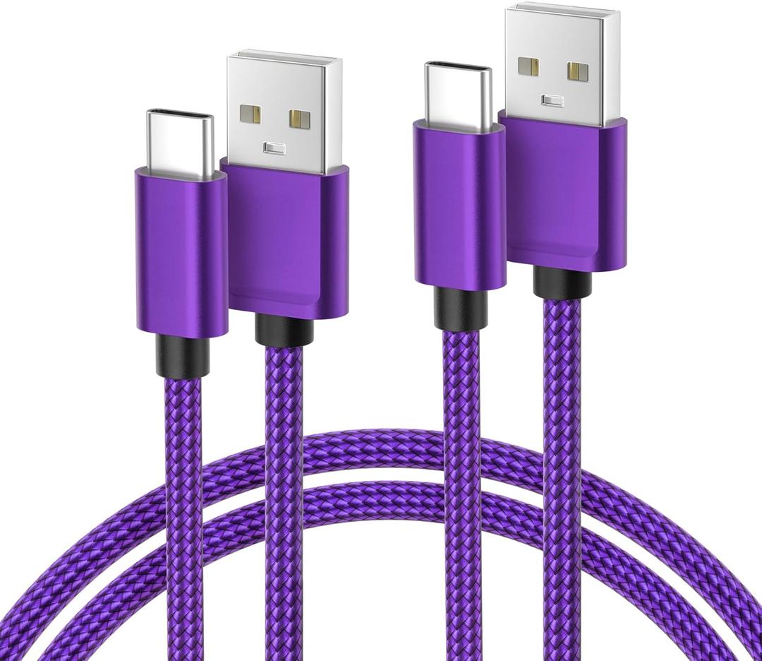Basesailor USB Type C Charger Cable 10FT 2Pack,Nylon Charging Cord for iPhone 16 15 Pro Plus Max,Samsung Galaxy Z Flip,Note 20 10,S10 S10E 10E S20 FE S23 S24 S22 Ultra,A52 A53 A54,Google Pixel 7 6 XL (Purple)