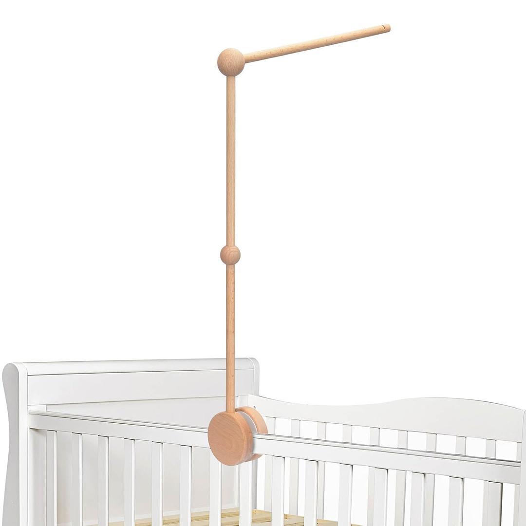 Wooden Baby Crib Mobile Arm - Baby Mobile Hanger Arm (33 inch, Natural Beech Wood) -Mobile Arm for Crib, Mobile Holder for Crib, Baby Girl Nursery Decor(Wooden Color)