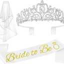 3 x JETKONG 3 Pcs Bachelorette Party Decorations Bridal Shower Crown, Bride to Be Sash&Veil for Women Bachelorette Party Gifts, Bachelorette Party Supplies, Gifts, Favors (Silver)