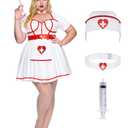 Spooktacular Creations Women Plus Size Halloween Costumes, White Nurse Heartbreaker Dress Costume Set for Adult Halloween Parties, XXL