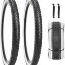 2 Pack 26" x 2.125" Inch Beach Cruiser Bike Tires with or Without Tire Levers Folding Bicycle Comfortable Replacement Tires Black Wall/White Side Wall with or Without Inner Tubes