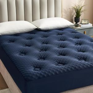 Hansleep King Mattress Topper Viscose Derived from Bamboo, Memory Foam Pillow Top Mattress Topper King with Deep Pocket, Breathable Mattress Pad for Back Pain Relief, 78" x 80", Navy Blue