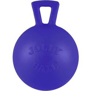 Jolly Pets Tug-n-Toss Heavy Duty Dog Toy Ball with Handle, 4 Inches/Petite, Blue (404 BL),Small Breeds