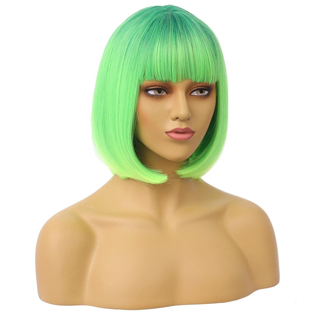 MAGQOO Green Wigs for Women Short Straight Green Bob Wigs with Bangs St Patricks Day Synthetic Cosplay Party Wig