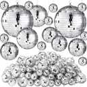 Hoolerry 200 Pcs Mini Mirror Disco Ball Ornaments Mardi Gras Small Silver Hanging Decorations Reflective Tiny Balls Bulk for 70s 80s 90s Disco Party, Birthday(8'', 6'', 4'', 3'', 2,'' 1'')