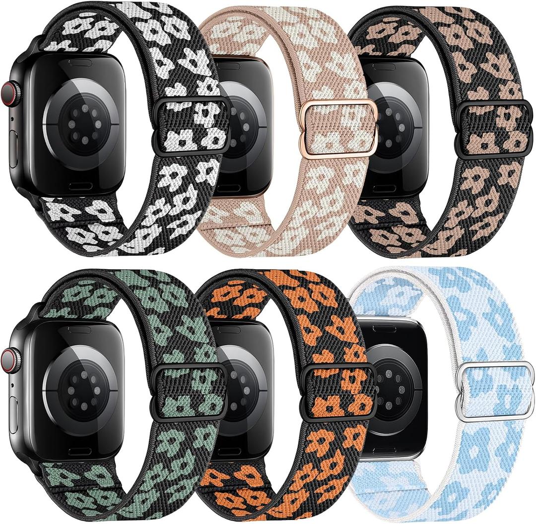 MITEV 6 Pack Stretchy Solo Loop Compatible with Apple Watch Band, Women,Soft Nylon Elastic Braided Strap Wristband for iWatch Size: 38mm/40mm/41mm/42mm(series 10)