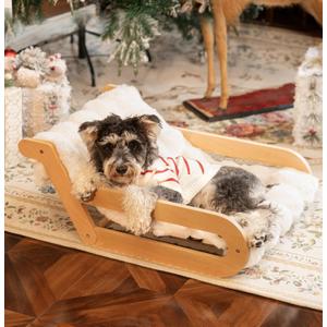CHEERHOME PETS Elevated Cat Couch Bed for Indoor, Wooden Cats Sofa with Washable Fluffy Cover Raised Kitty Lounge Chair Suitable for Puppy(Cat Lounge Off-White)