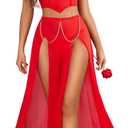 Avidlove Women Lingerie Babydoll Chemise 3 Piece Set Mesh Side Split Nightgown (XX-Large, Red)