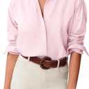 Button Down Shirts for Women Cotton Oxford Shirts Long Sleeve Dress Shirts Collared Blouses Work Casual Solid Tunic Tops (Pink, XL)