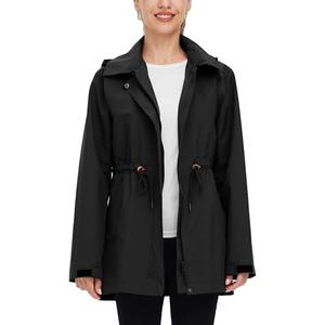 wantdo Women's Waterproof Long Raincoats Lightweight Rain Jacket Hooded Trench Coats Wind proof Jacket, Large