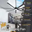 Minislak 96" Industrial & Commercial HVLS 7 Black Aluminum Blades Ceiling Fan with Light and Compatible Alexa,High CFM Brushless Motor,6-Speed,Indoor Outdoor Ceiling Fan for Patio,Garage,Shop,Library
