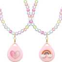 2 Pack Kids Necklace Holder for Airtag, Cute Girls Rainbow & Heart Shape Beaded Necklace Case for Girls