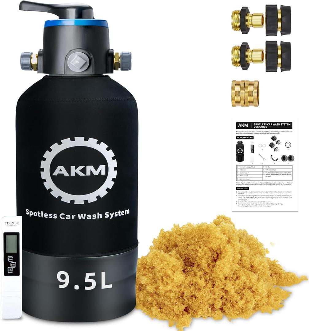 Spotless Water System for car wash,Pre-Filled with DI Resin, with Bypass, DI Water System,Garden Hose Quick Connector, Deionized Water System for RV, Vehicles, Motorcycles, Bikes, Boats, No Spots