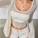 MakeMeChic Women's Mesh Beach Coverup Knit Bell Sleeve Tops Crop Crochet Tops (White, S)