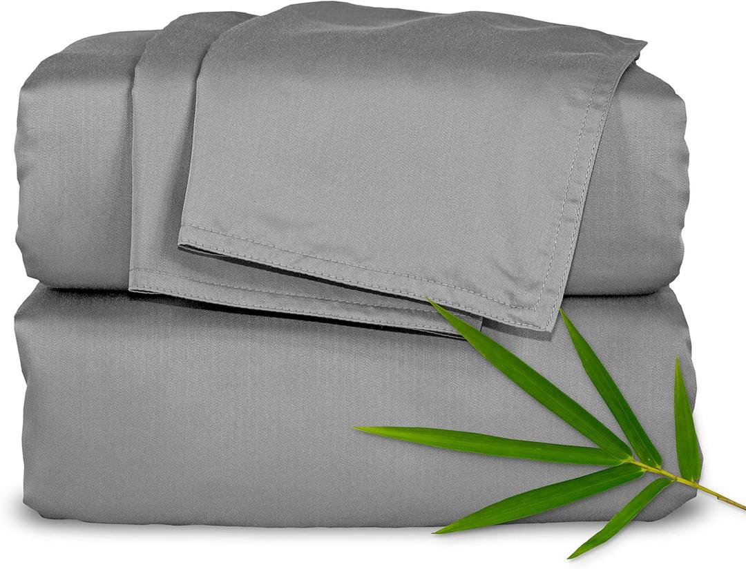 Pure Bamboo King Sheets, Genuine 100% Organic Viscose Derived from Bamboo Bed Sheet Set, Luxuriously Soft & Cooling, Double Stitching, 2 Year Quality Promise (King, Stone Grey)