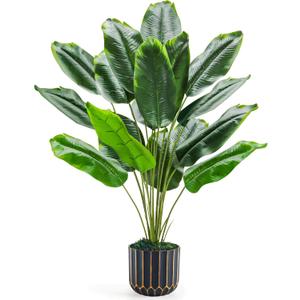 Der Rose 28" Bird of Paradise Artificial Plants Tropical Fake Potted Banana Tree Faux Plants Indoor and Outdoor for Home Office Living Room Porch Balcony Decor(DIY)