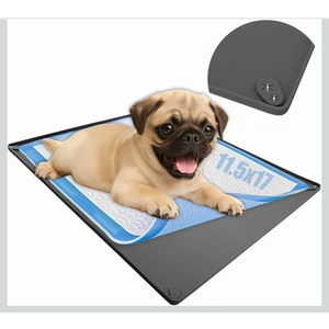TidyFriend Puppy Pad Holder Tray Fits for 11.5” x 17” Pee Pads with Corner Lock Holes, Raised Edges, Non-Spill, Easy to Clean Silicone Puppy Potty Tray Holder, for Indoor Floor Protection (Grey)