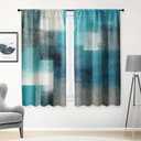 Tayney Turquoise Kitchen Curtains 63 Inch Length Abstract Window Curtains Set of 2, Teal Contemporary Curtain for Bedroom Living Room, Modern Kitchen Decor 42x63 Inch