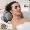 Bath Pillow Luxury Bathtub Pillow, Extra Soft & Comfortable Bath Pillow for Tub Head Neck and Back Support, with 4D Air Mesh Cushions & Non-Slip Suction Cups - Great Bath Gifts (Gray)