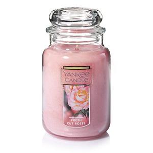 Yankee Candle Fresh Cut Roses Scented Premium 22oz Single Wick Candle Over 110 Hours of Long-Lasting Aroma Ideal for Home Decor Gifting and Events Classic Large Jar Pink