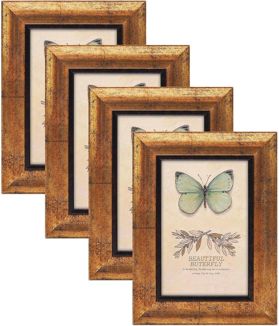 XUANLUO 4x6 Picture Frames Set of 4 Rustic Retro Photo Frame with HD Plastic Cover for Wall Mount and Tabletop Display Family Friends Wedding Gift