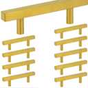 QWORK Gold Cabinet Handles, 10 Pack 3" Hole Centers Stainless Steel Drawer Pulls, 5" Length