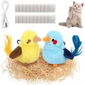 2 PCS Cat Toys, Flapping Bird Cat Toy(No Flying), Interactive Catnip Toy with Catnip Bags, Chirping Enrichment Moving Wings Dog Cat Kitten Toys, Flappy Flying Pets Toy for Indoor(Oriole&Bluebird)