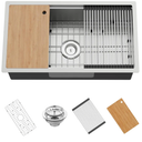 Kitchen Sink Workstation,32"x18" Stainless Steel Undermount Single Bowl Sink Built-in Ledge Drop In Workstation Sink Design For Placing/Sliding Accessories-Cutting Board,Drying Rack