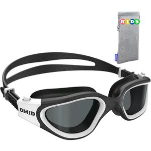 OMID Kids Swim Goggles, P2mini Polarized Swimming Goggles Comfortable for Age 6-14 (B5-smoke Lens Blackwhite Frame)