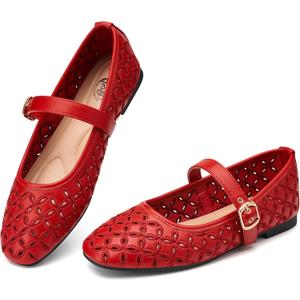Trary Mary Jane Shoes Women, Hollow Flats for Women, Ballet Flats Shoes Round Toe Mary Jane Flats, Red Flats Shoes Dressy Comfortable Size 8