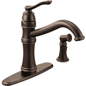 Moen Belfield Oil Rubbed Bronze Traditional One Handle High Arc Kitchen Faucet with Side Spray and Optional Deckplate Included, 7245ORB