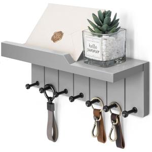 Rebee Vision Modern Key Holder Wall Mount - Decorative Key and Mail Holder for Wall with Shelf - Elevate Your Space with Chic Aesthetic Home Decor in Room Decor and Apartment Essentials (Light Gray) (Large - 12 Inch)