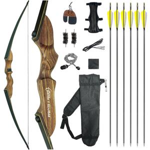 Black Hunter Longbow and Arrow Set, GLURAK 62'' Traditional Wooden Takedown Longbows Package, Archery Bow Kit for Target Practice and Hunting, Right Hand, 25-55 Lbs, 40lb