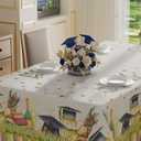 XCHI Stripe Grass Grad Cap Book Stars Graduation Tablecloth Rectangle Table Cloth Table Covers for Indoor Dining Home Party Decorations 60x104 Inch