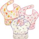 3-Pack Waterproof Baby Bibs for Eating - Lightweight Feeding Bibs, Mess Proof, Baby Essential Must Have for Eating (Fruit)