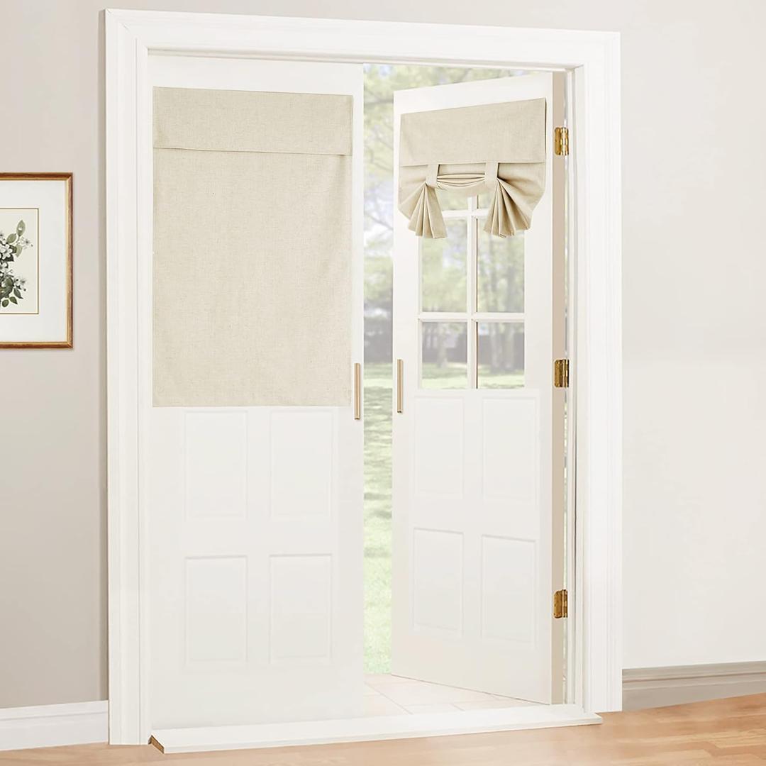 RYB HOME 100% Blackout Curtains for Small Window, Linen Textured Blend Insulating Privacy French Door Curtains Tie Up Shades for Kitchen Storage Cabinet Basement, W 30 x L 40, Beige, 1 Panel