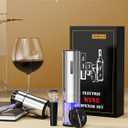 Rechargeable Electric Wine Gift Set - Aerator, Vacuum Stoppers, Foil Cutter and Bottle Opener for Home Bar and Outdoor Parties (Silver)