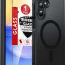 LeYi for Samsung Galaxy A15-5G Phone Case: Samsung A15 5G Case [Magnet Fit] with Screen Protector & Camera Bump Protection, Slim Frosted Translucent Soft-Touch para Samsung Galaxy A15 5G Case, Black