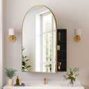 Medicine Cabinets for Bathroom, Gold Arched Medicine Cabinet Recessed or Surface Wall-Mounted,Modern Bathroom Vanity Mirror with Storage, Mirrored Cabinet with Adjustable Shelves,24x36 Inch