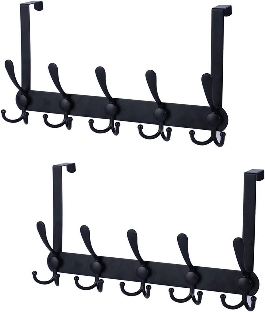 Encozy Over The Door Hooks,Coat Rack for Hanging Clothes Hat Towel (Heavy Duty Black 2pcs)