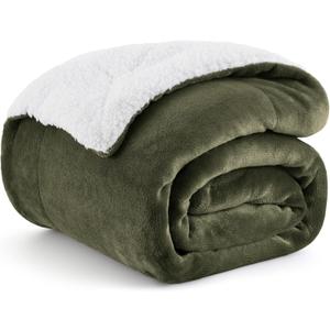 Bedsure GentleSoft Sherpa Fleece Twin Size Blanket for Couch, Non-Heated, Thick and Warm Throw for Women and Men, Soft Fuzzy Plush Twin Blanket for Winter, Olive Green, 60x80 Inches