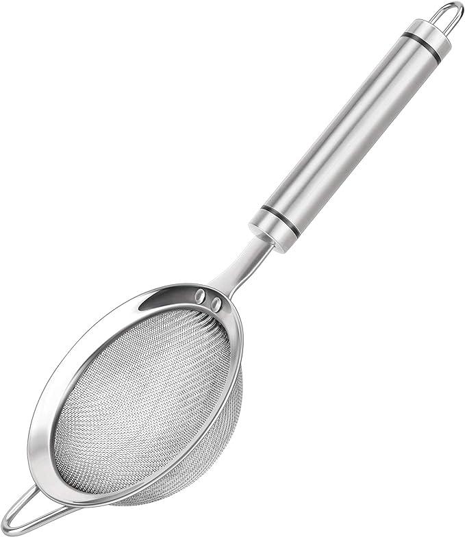 SUNWUKIN 304 Stainless Steel Fine Mesh Strainers for Kitchen, Colander-Skimmer with Handle, Sieve Sifters for Food, Tea, Rice, Oil, Noodles, Fruits, Vegetable, Size: 3.35 in Small