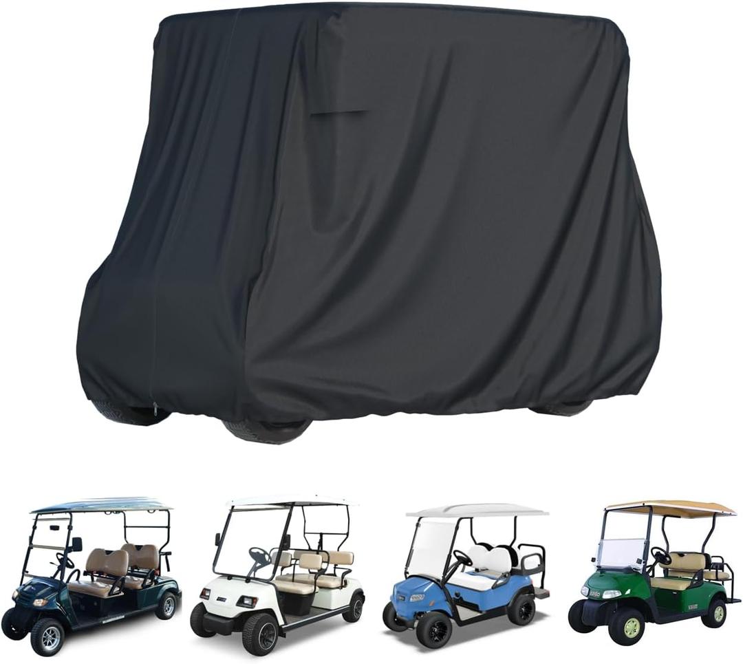 2/4 Passenger Golf Cover for Yamaha EZGO Club Car, 500D Silver Coated Waterproof Durable Polyester Golf Cover, Windproof,Sunproof,Dust Proof (Black-112x48x73in)