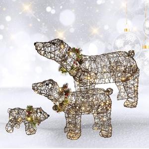 Lighted Christmas Decorations Outdoor Rattan Polar Bear 3-Piece - HOYECHI Polar Bear Family with 140 LED Lights, Zip Ties, Ground Stakes for Front Yard, Lawn - Rattan/Brown