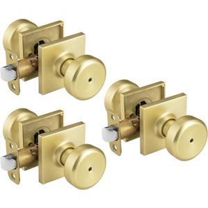3 Pack Gold Interior Door Knobs for Bathroom & Bedroom, Pismo Doorknob Turn Lock with Square Rosette,Heavy Duty Door Knob with Lock