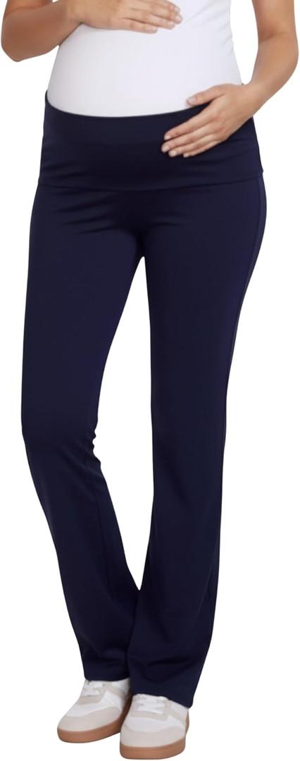 Motherhood Maternity Women's Full Length Fold Over Waist Lightweight Lounge Flare Pregnancy Yoga Pants, S