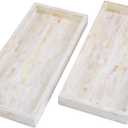 PEMAR Set of 2 Mother of Pearl Bathroom Tray for Counter, 11"" Wooden Vanity Tray for Perfume Makeup Kitchen Sink Countertop Organizer, Toilet Tank Tray, Valet Tray (White Tiles), PM23-PM14