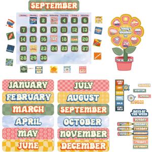 Eureka 847849 S'cool Era Calendar Classroom Bulletin Board Set for Teachers, Multicolor, 100 Pieces
