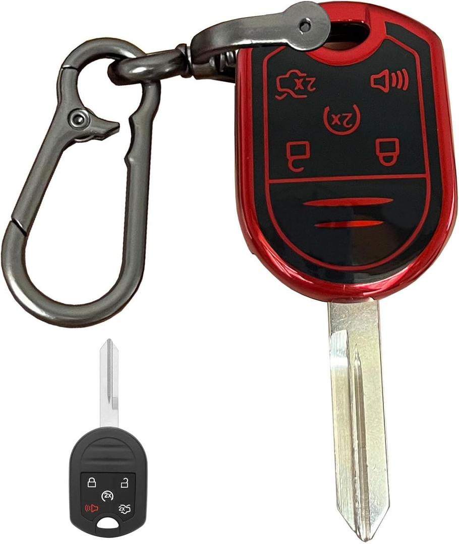 for Ford Key Fob Shell Remote Key Fit for Ford F-150 F150 2011 2012 2013 2014 F-250 F-350 Super Duty 2011-2015 2016 Explorer Expedition 2009-2017 Smart Key (5 Buttons Black-Red)