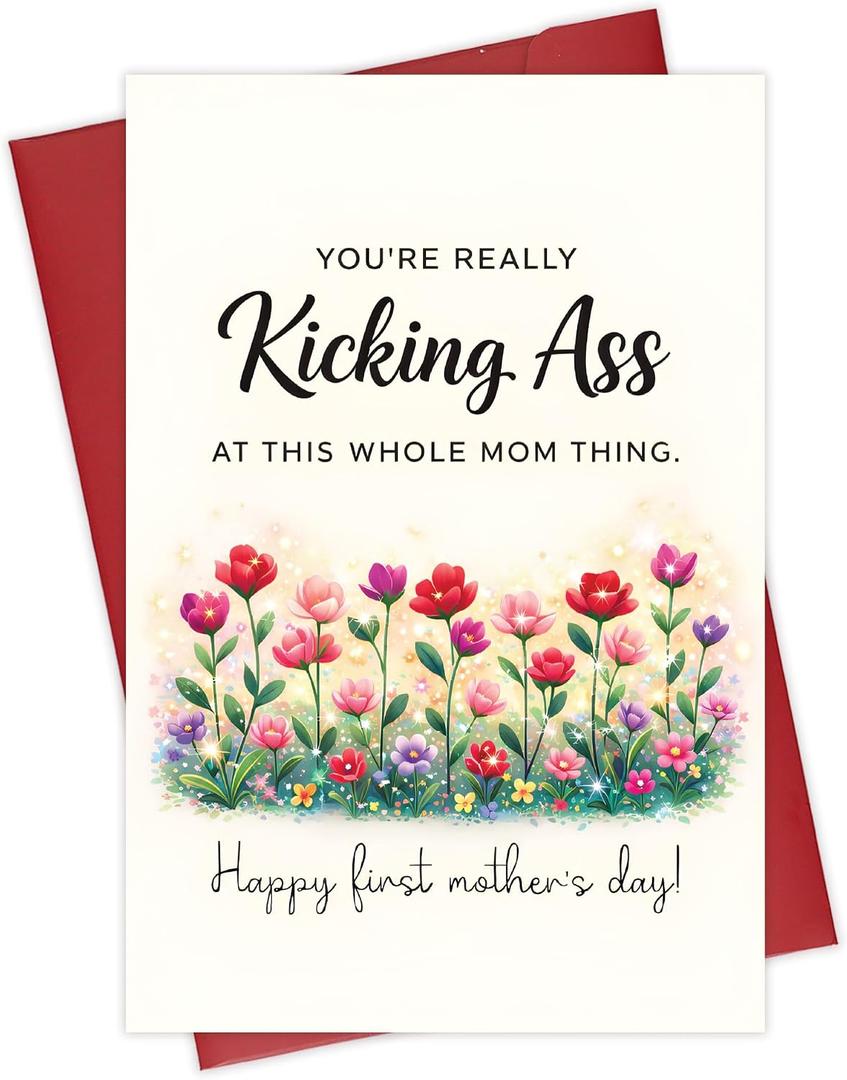 2 x Alcarin Funny First Mothers Day Card Gifts for Mom from Son, Daughter or Kids, Cute & Hilarious Card for Wife from Husband, First Time Mommy, Stepmom or Bonus Mom